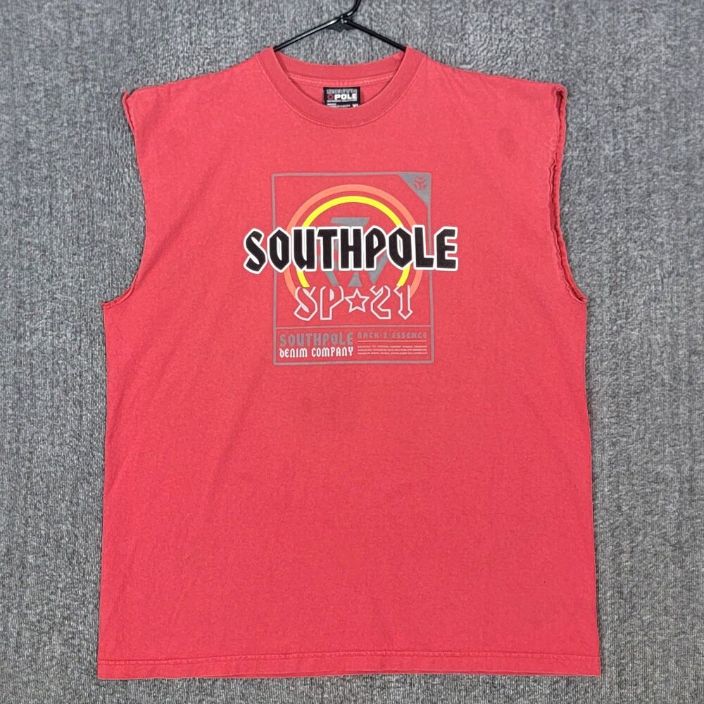 Vintage Y2K South Pole T-Shirt Mens XL Red Sleeveless Crewneck Hip Hop Tank Top